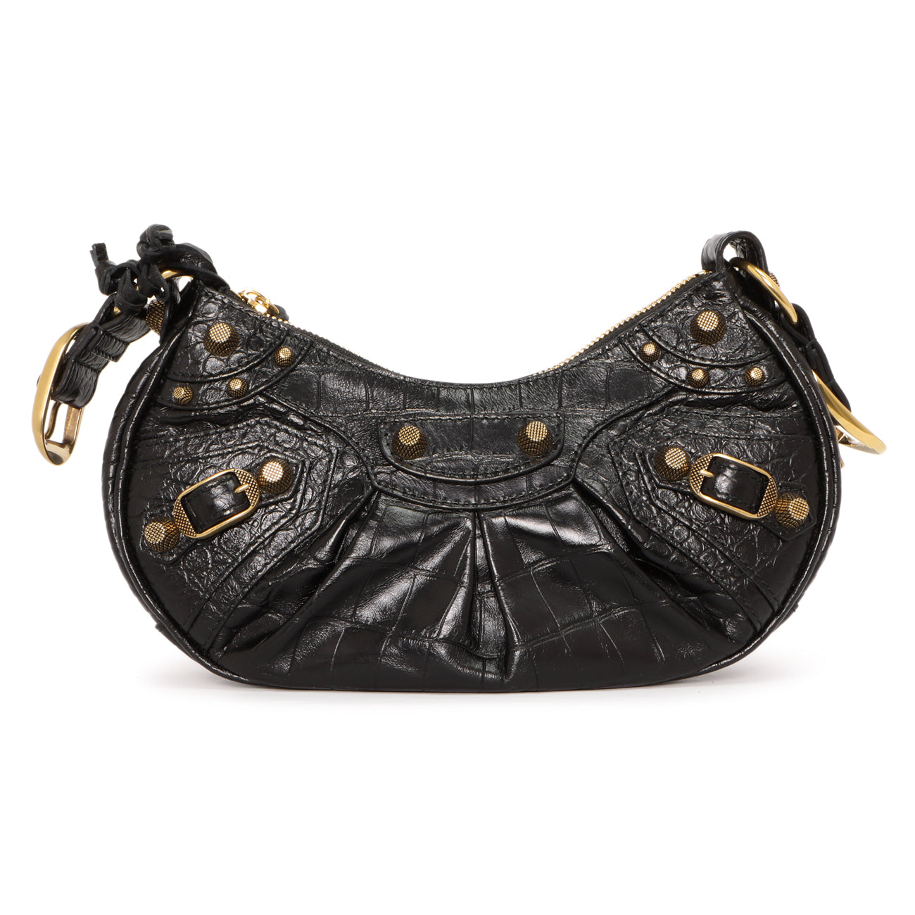 Exclusive Balenciaga Black Crocodile Embossed Le Cagole Shoulder Bag XS — Side View