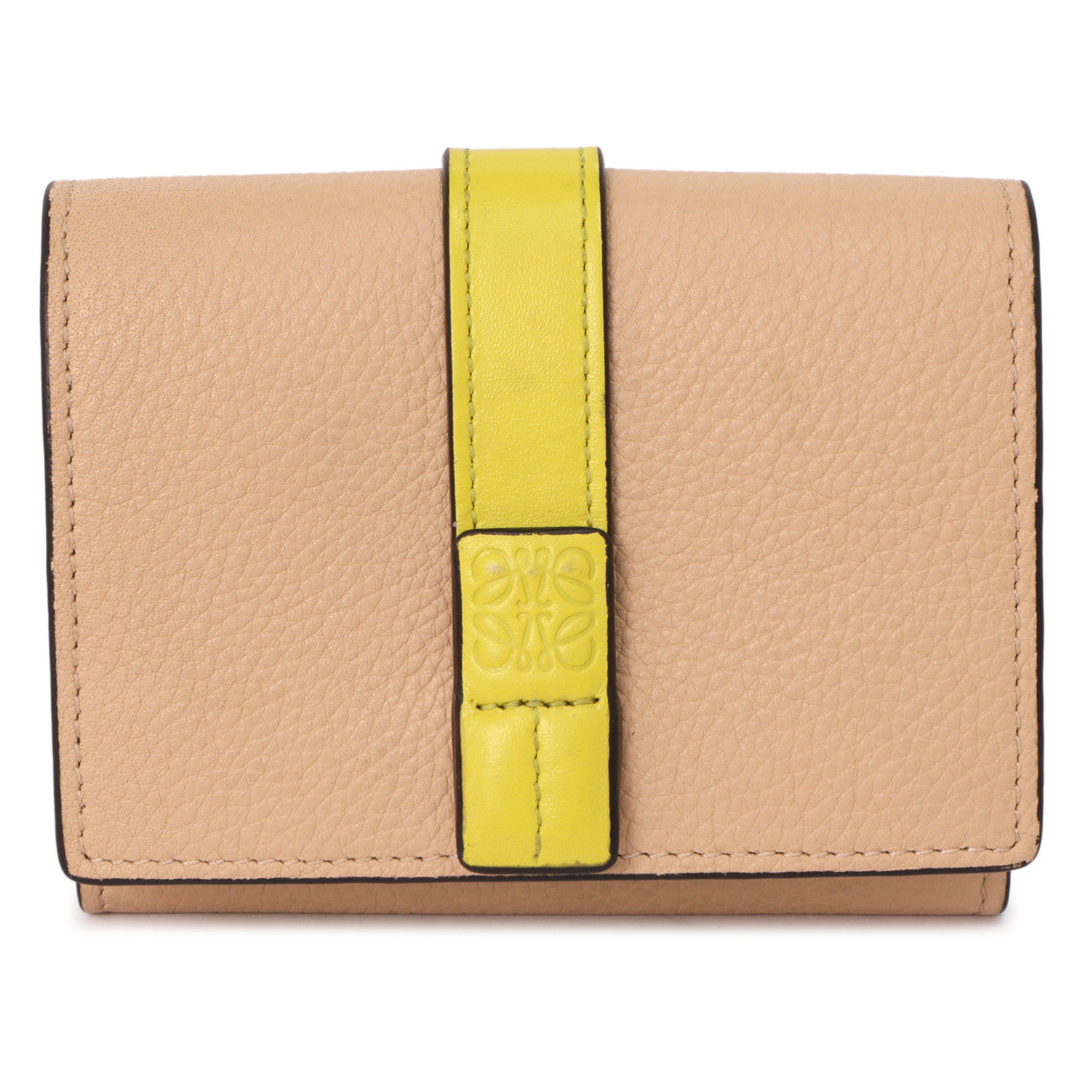 Exclusive Loewe Nude-Citronelle Soft Grained Calfskin Trifold Wallet — Front View