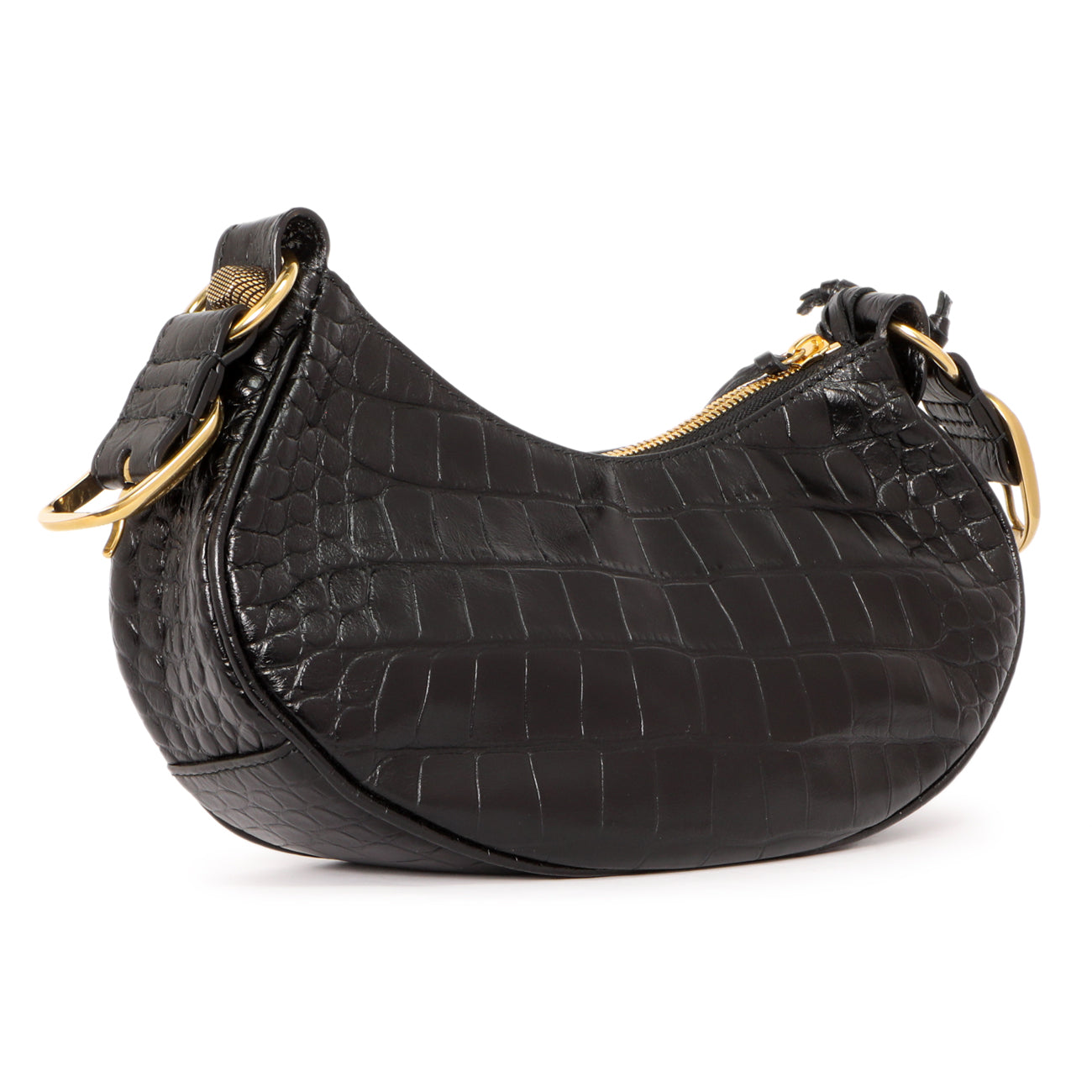 Exclusive Balenciaga Black Crocodile Embossed Le Cagole Shoulder Bag XS — Back View