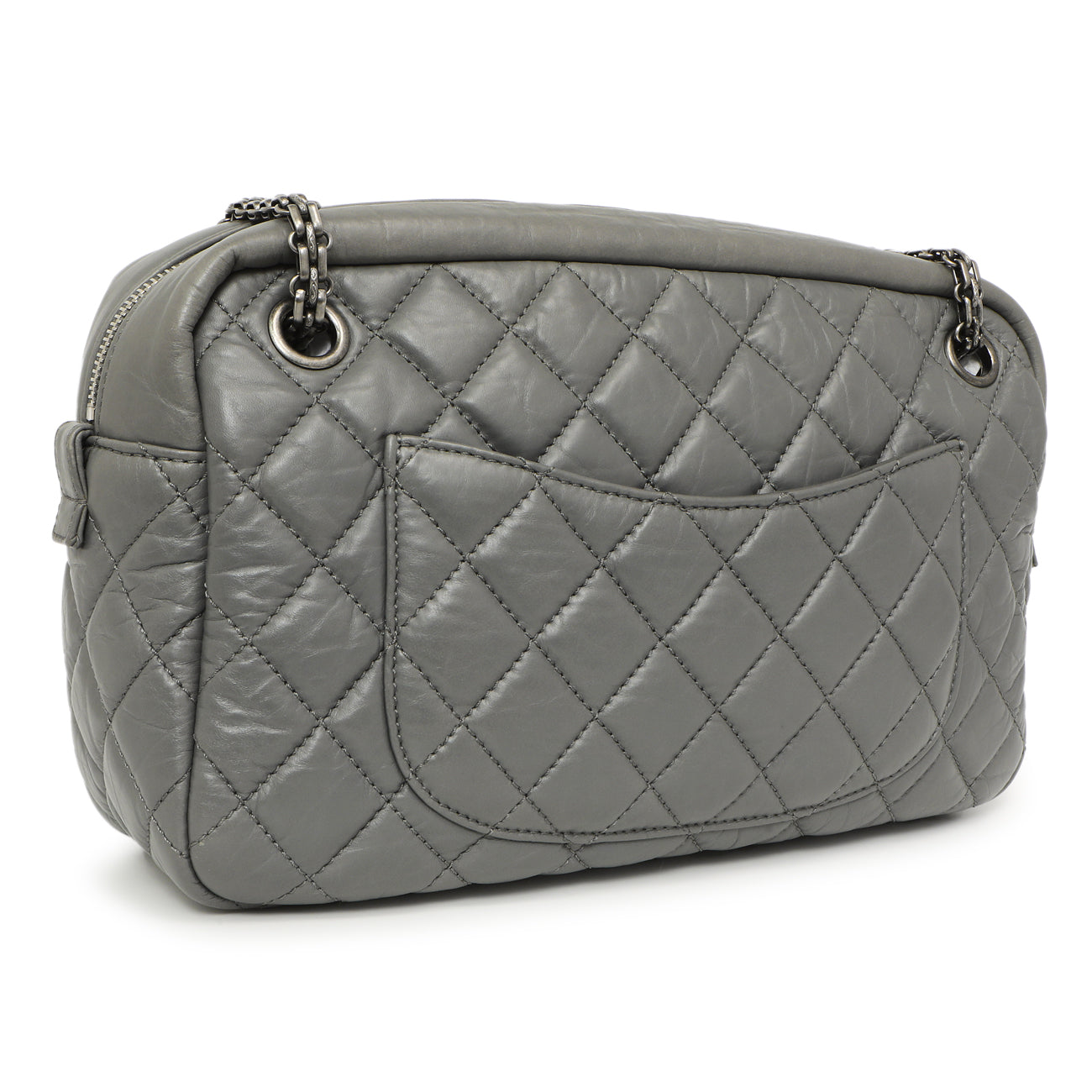 Exclusive Chanel Grey Aged Calfskin Reissue Camera Bag — Back View