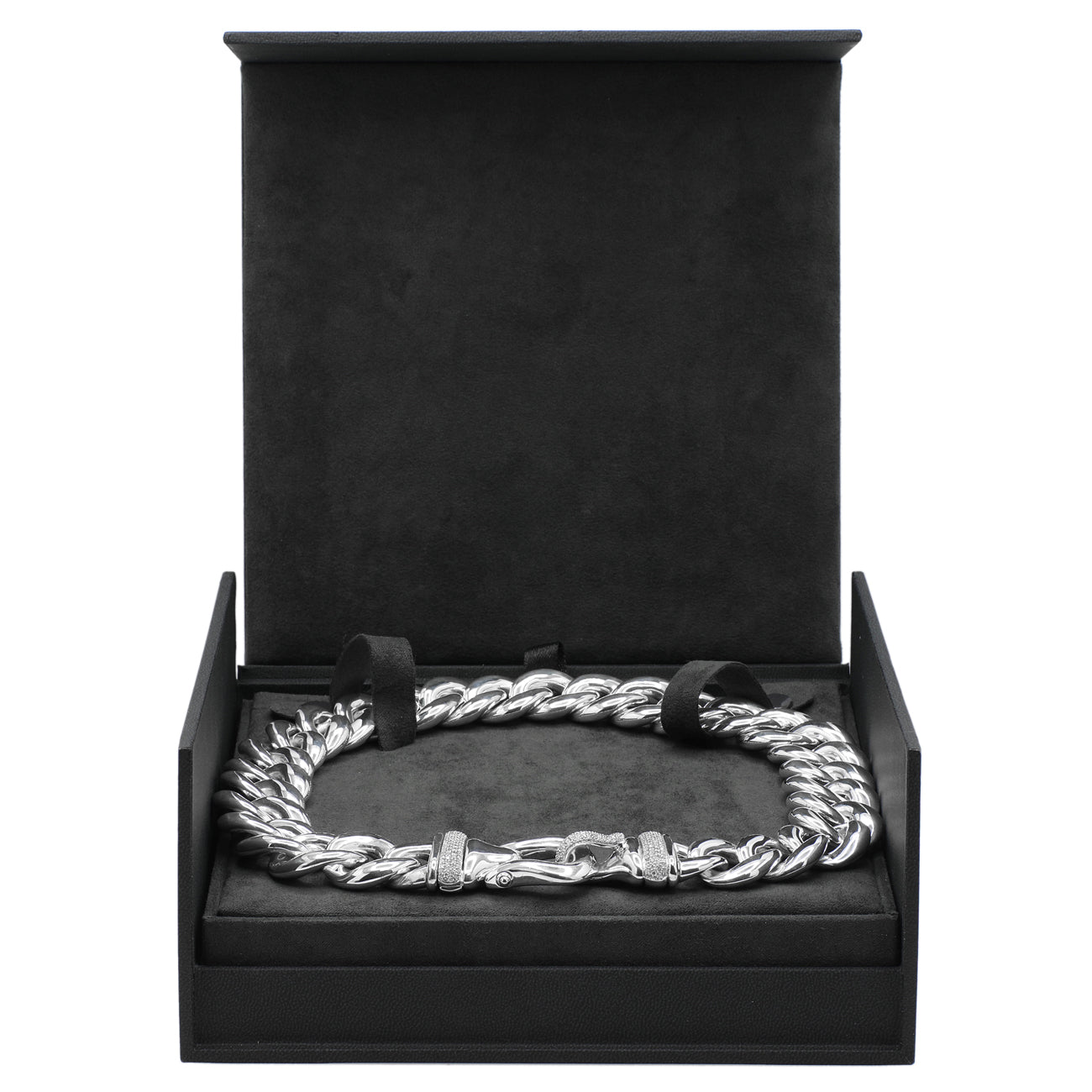Exclusive David Yurman Sterling Silver Diamond Cable Buckle Chain Necklace — Top View