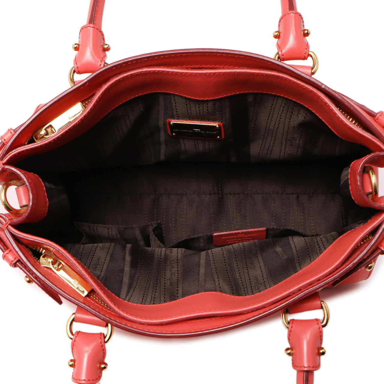 Exclusive Salvatore Ferragamo Coral Saffiano Beky Tote — Top View
