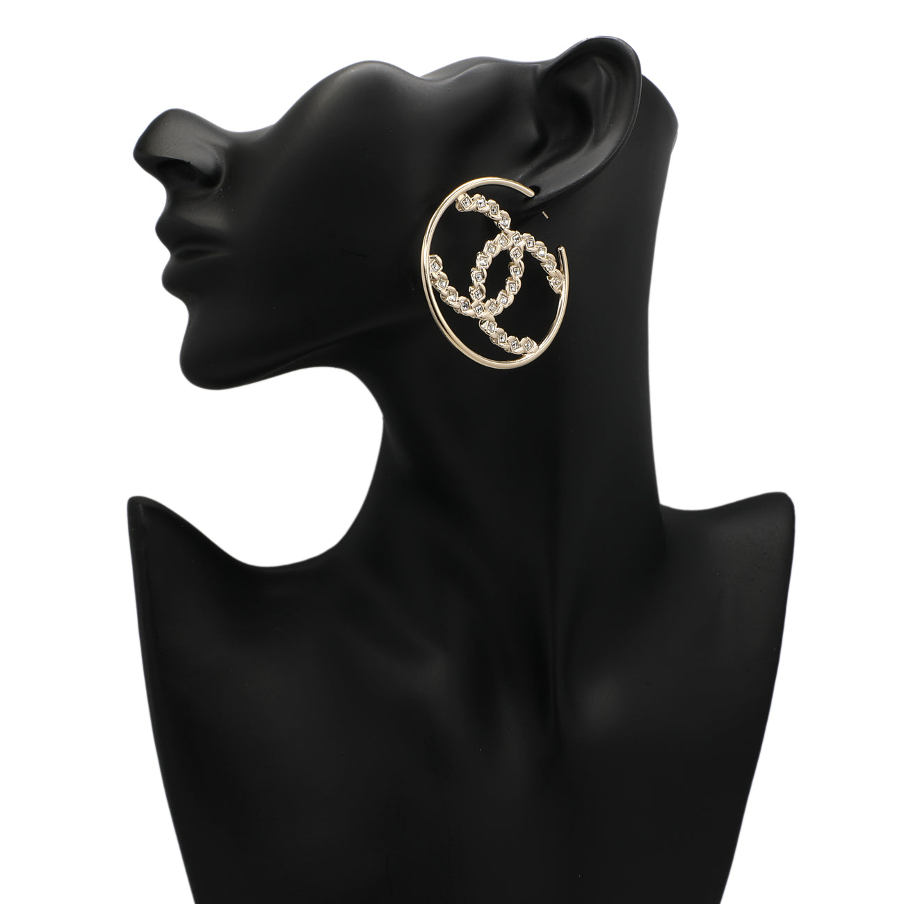 Exclusive Chanel CC Crystal Hoop Earrings — Back View