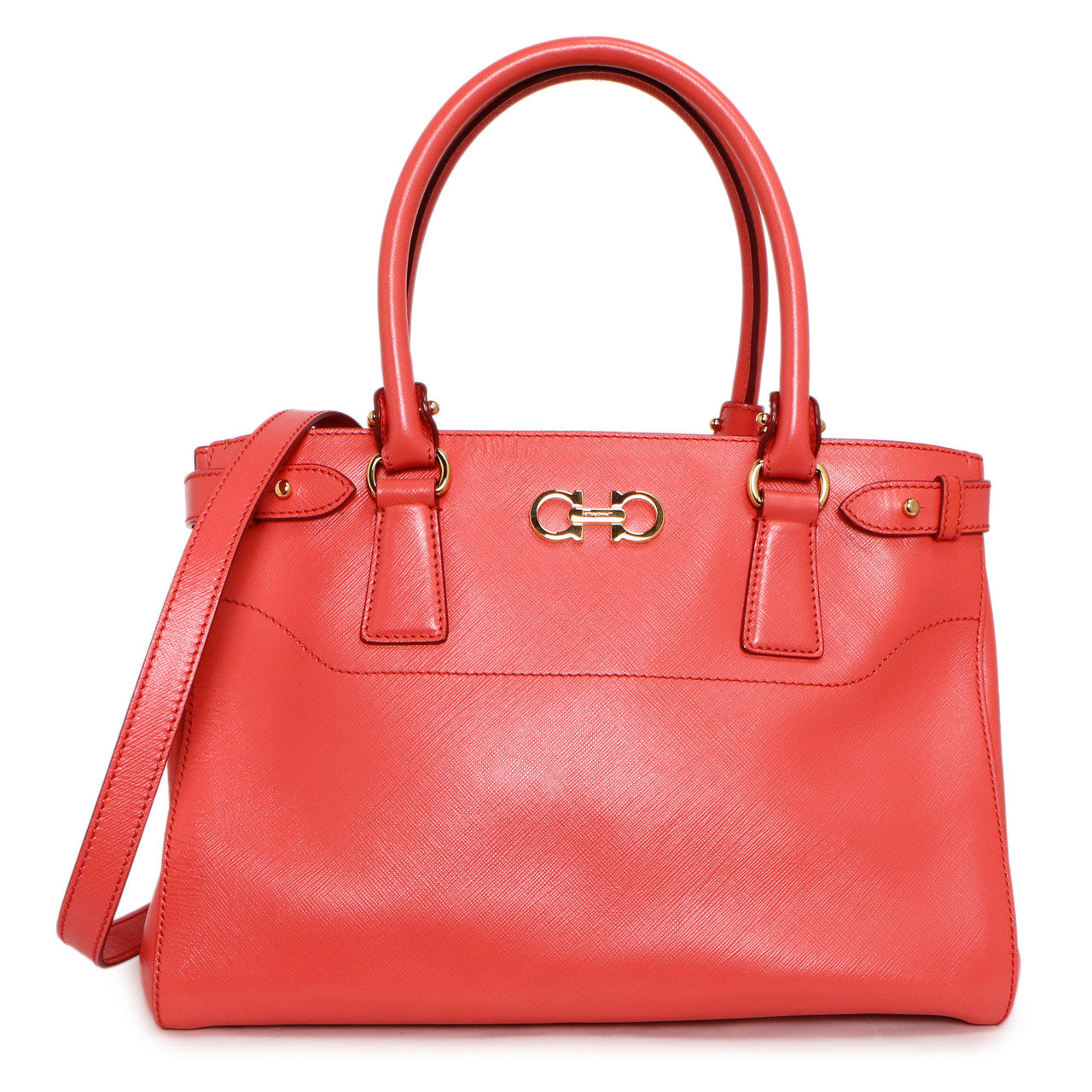 Exclusive Salvatore Ferragamo Coral Saffiano Beky Tote — Front View