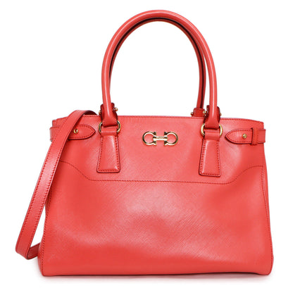 Exclusive Salvatore Ferragamo Coral Saffiano Beky Tote — Front View