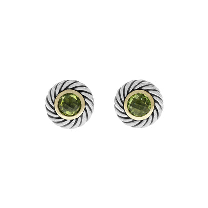 Exclusive David Yurman Sterling Silver 18K Yellow Gold Peridot Cookie Cable Earrings — Front View