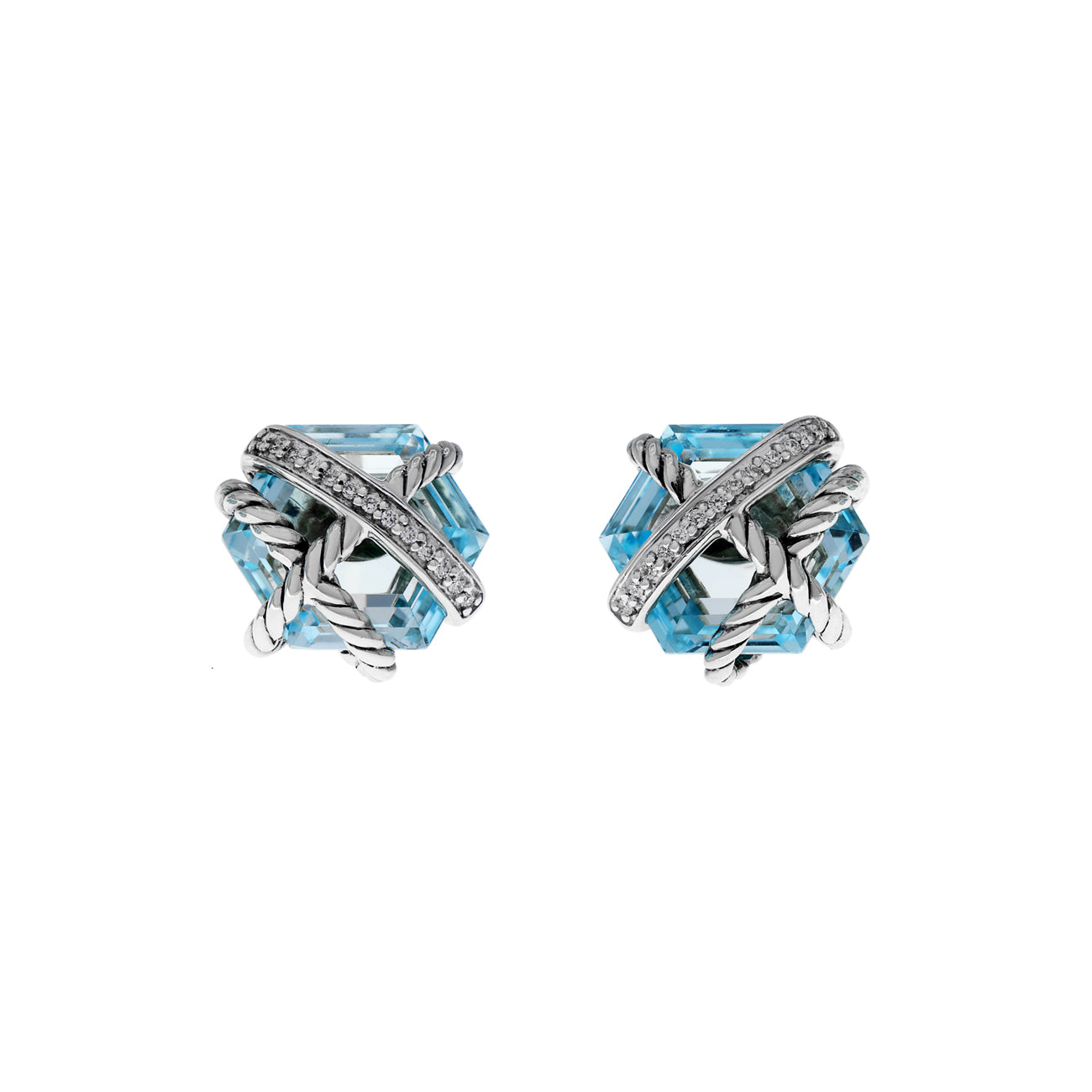Exclusive David Yurman Sterling Silver Topaz Cable Wrap Stud Earrings — Front View