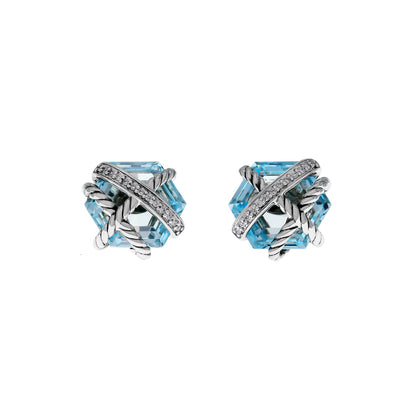 Exclusive David Yurman Sterling Silver Topaz Cable Wrap Stud Earrings — Front View