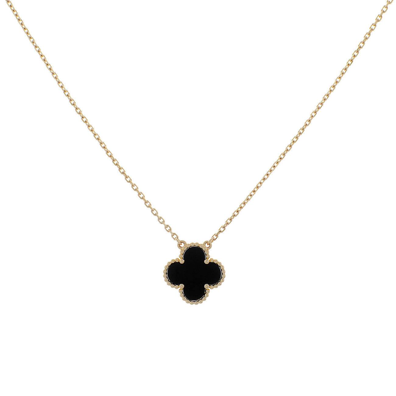 Exclusive Van Cleef & Arpels 18K Yellow Gold & Onyx Vintage Alhambra Pendant Necklace — Front View