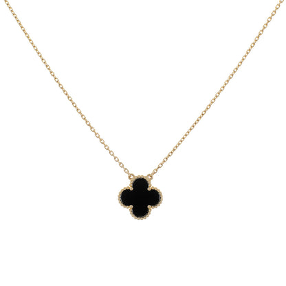 Exclusive Van Cleef & Arpels 18K Yellow Gold & Onyx Vintage Alhambra Pendant Necklace — Front View