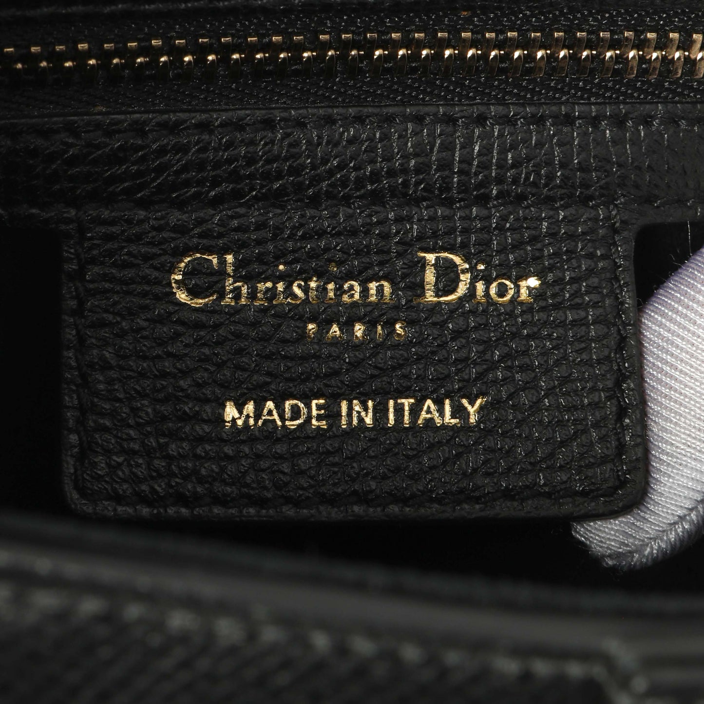 Exclusive Christian Dior Black Grained Calfskin Saddle Bag — Detail View