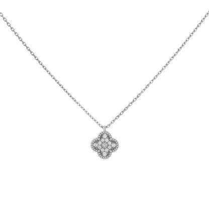 Exclusive Van Cleef & Arpels 18K White Gold Diamond Sweet Alhambra Pendant Necklace — Front View