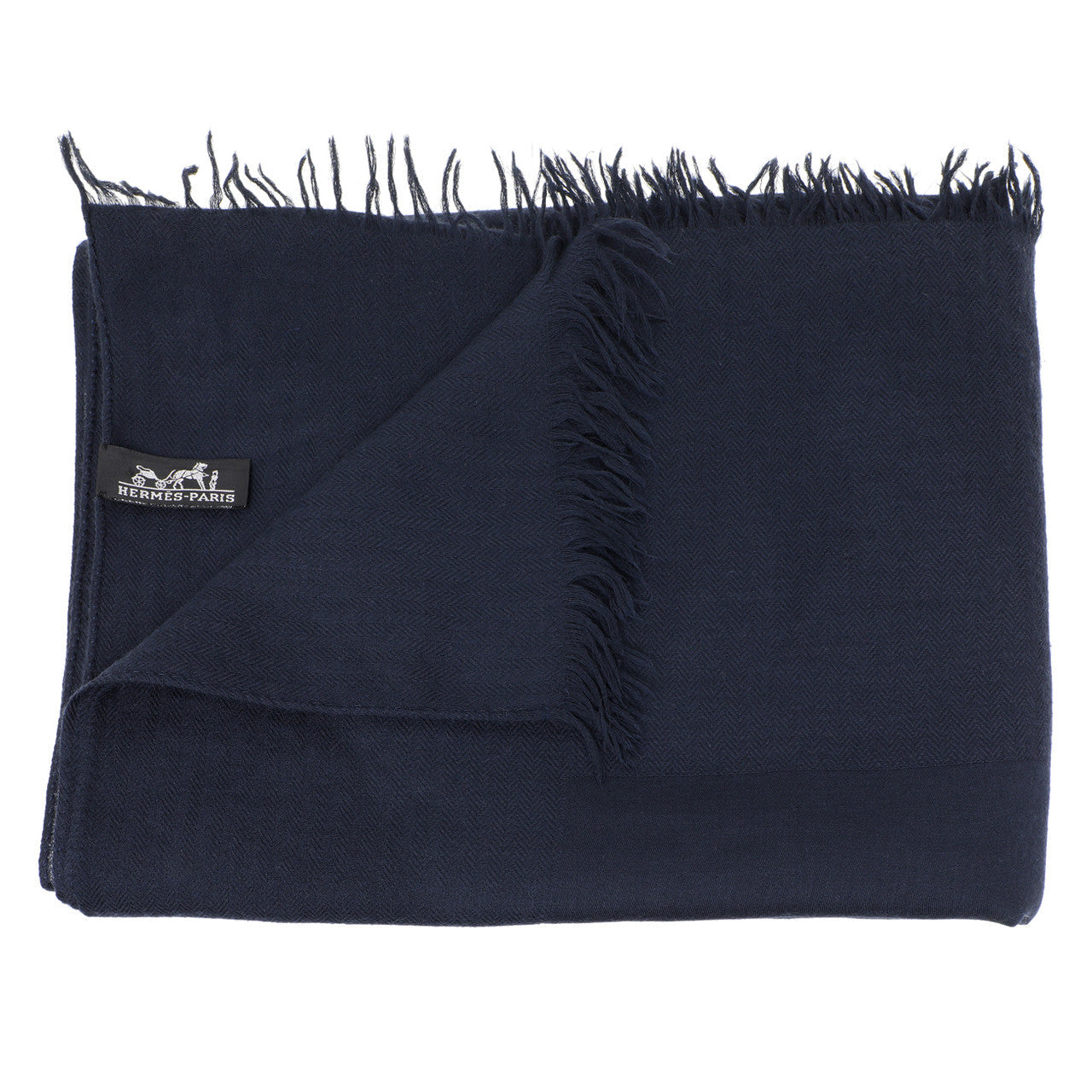 Exclusive Hermes Navy Wool-Cashmere Shawl — Back View