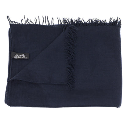 Exclusive Hermes Navy Wool-Cashmere Shawl — Back View