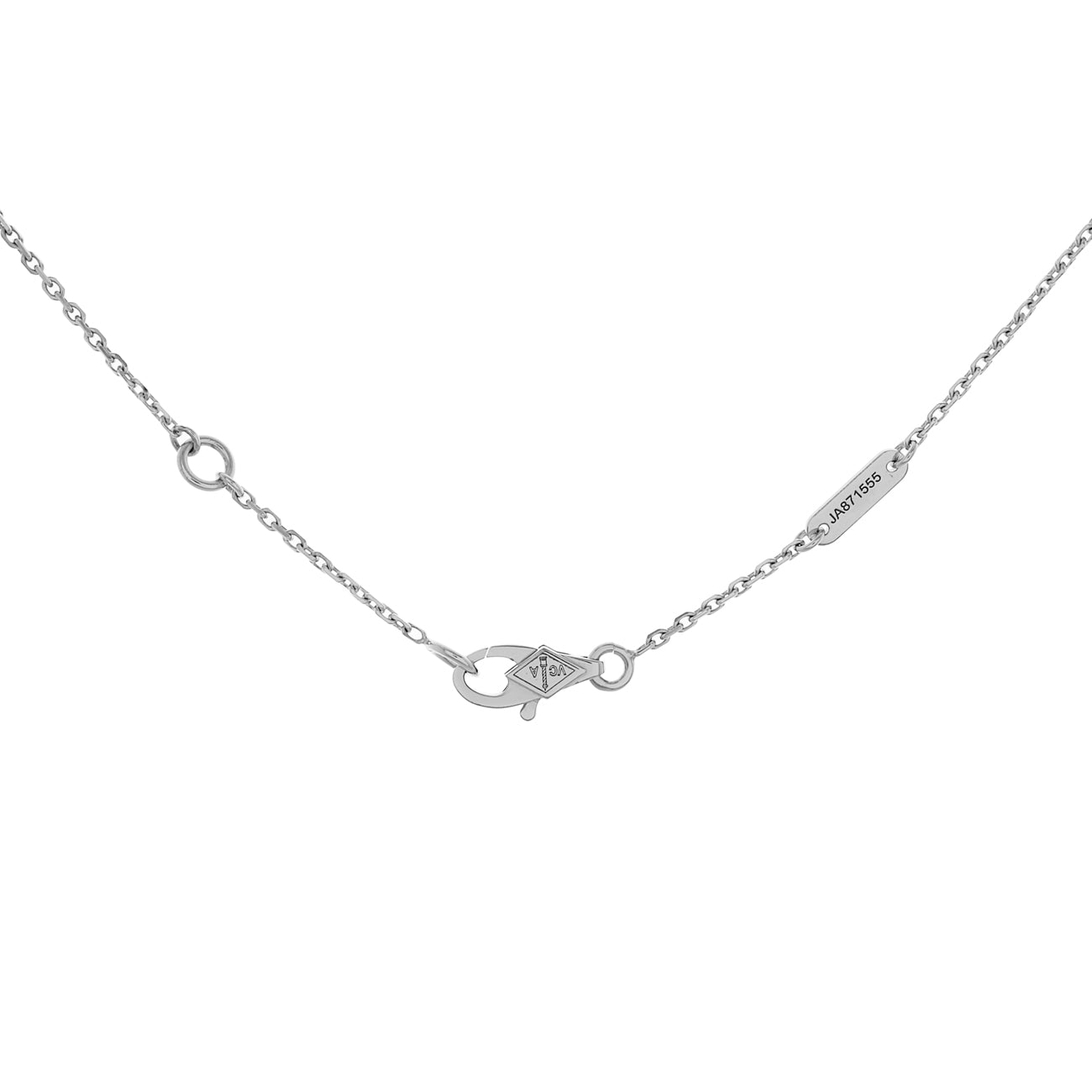 Exclusive Van Cleef & Arpels 18K White Gold Diamond Sweet Alhambra Pendant Necklace — Top View