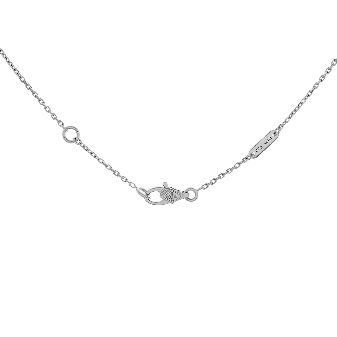 Exclusive Van Cleef & Arpels 18K White Gold Diamond Sweet Alhambra Pendant Necklace — Back View