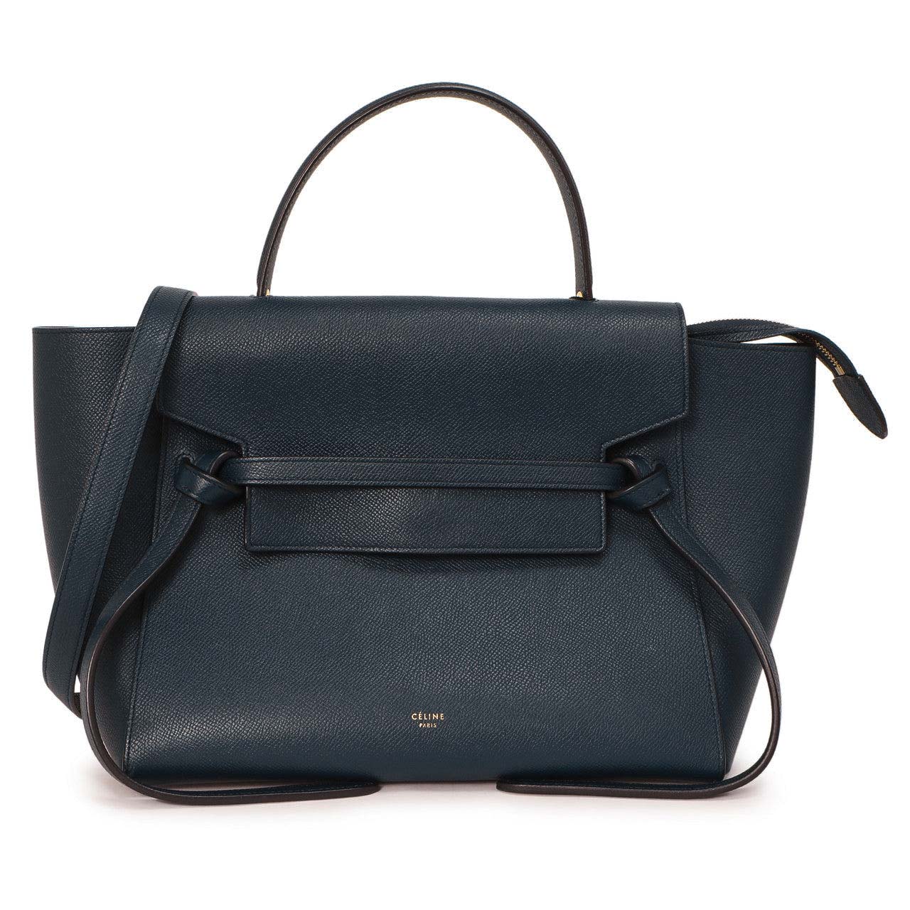 Exclusive Celine Blue Grained Calfskin Mini Belt Bag — Front View