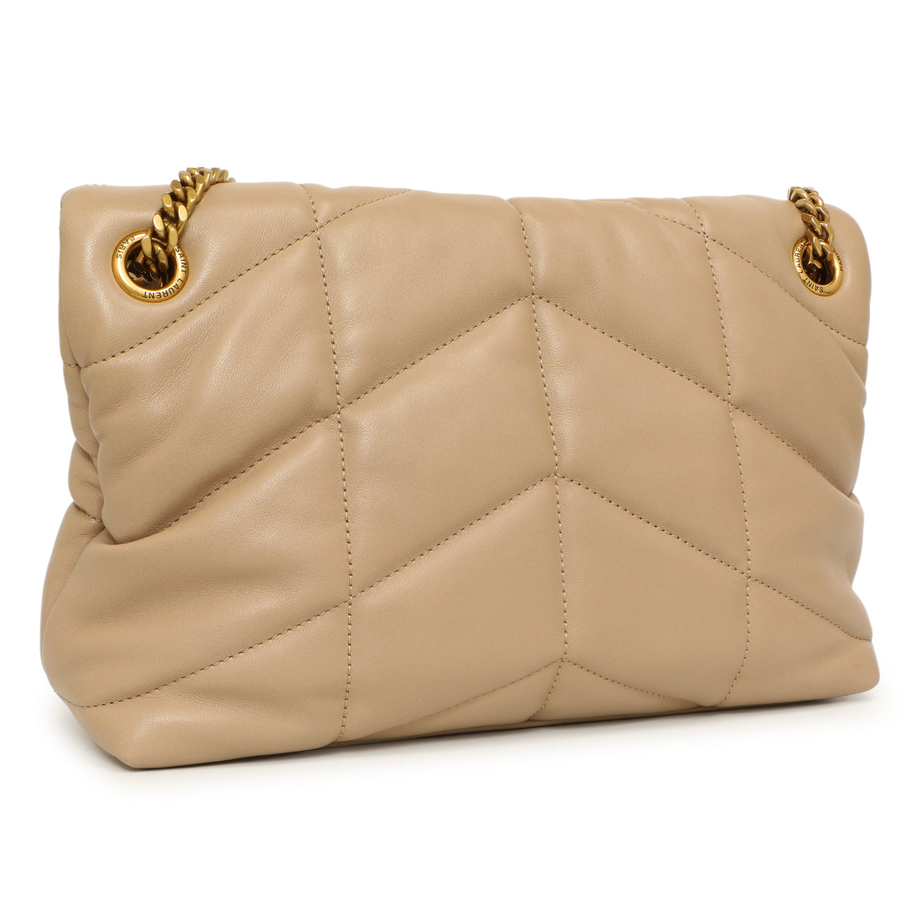 Exclusive Saint Laurent Dark Beige Lambskin Small Loulou Puffer — Side View