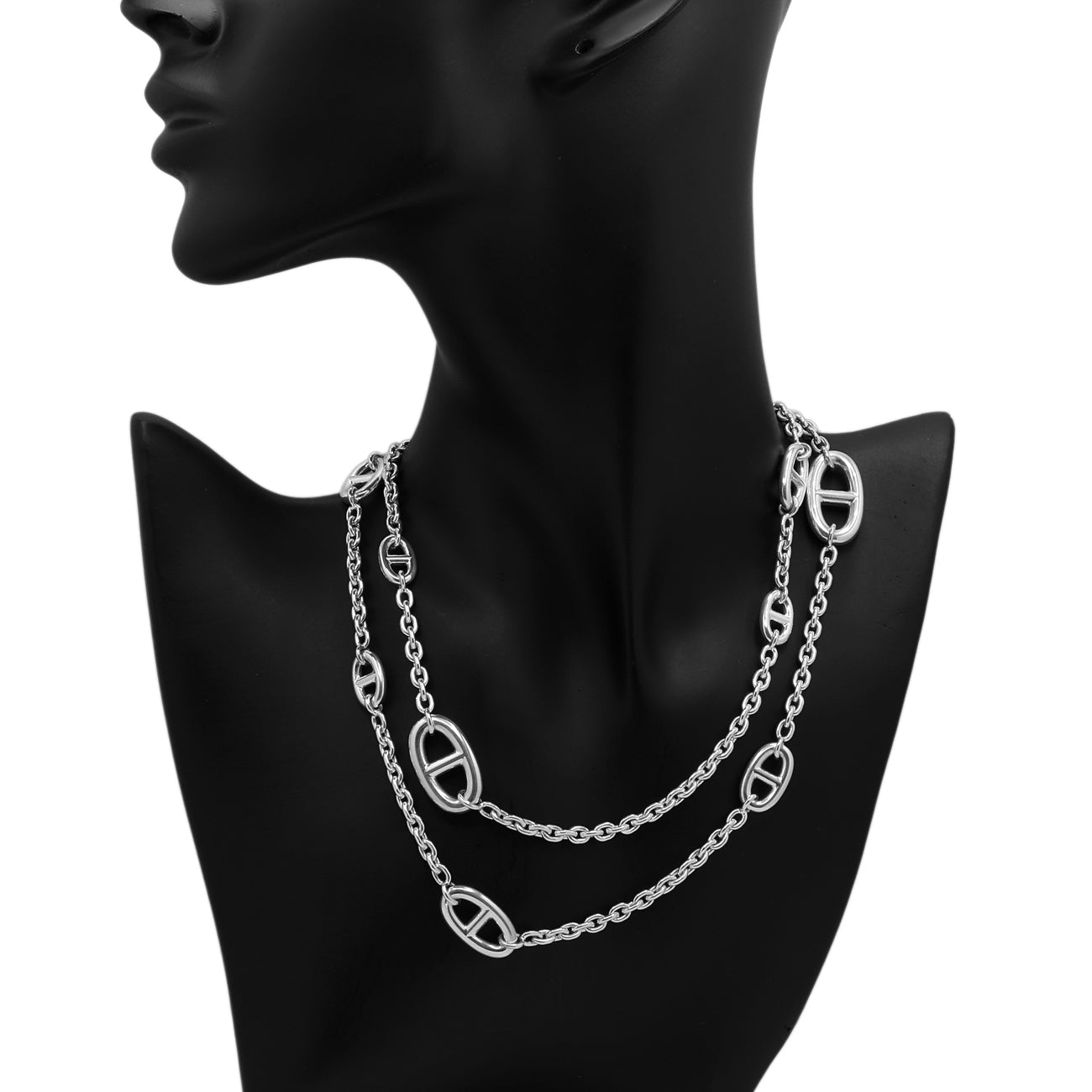 Exclusive Hermes Sterling Silver Farandole Long Necklace 80 — Back View