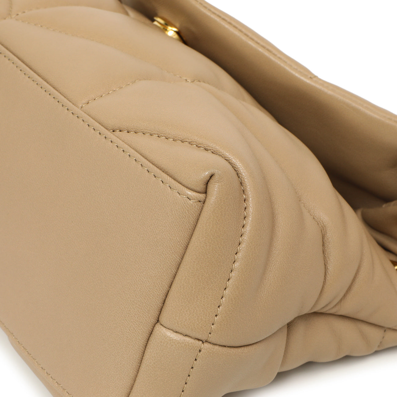Exclusive Saint Laurent Dark Beige Lambskin Small Loulou Puffer — Detail View