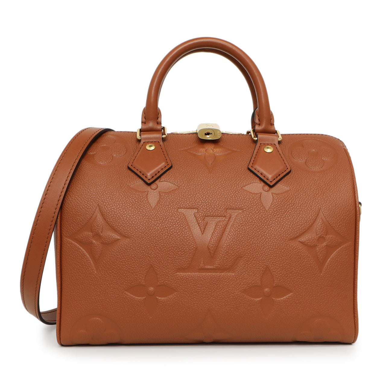 Exclusive Louis Vuitton Cognac Empreinte Monogram Giant Speedy Bandouliere 25 — Front View