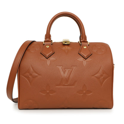 Exclusive Louis Vuitton Cognac Empreinte Monogram Giant Speedy Bandouliere 25 — Front View
