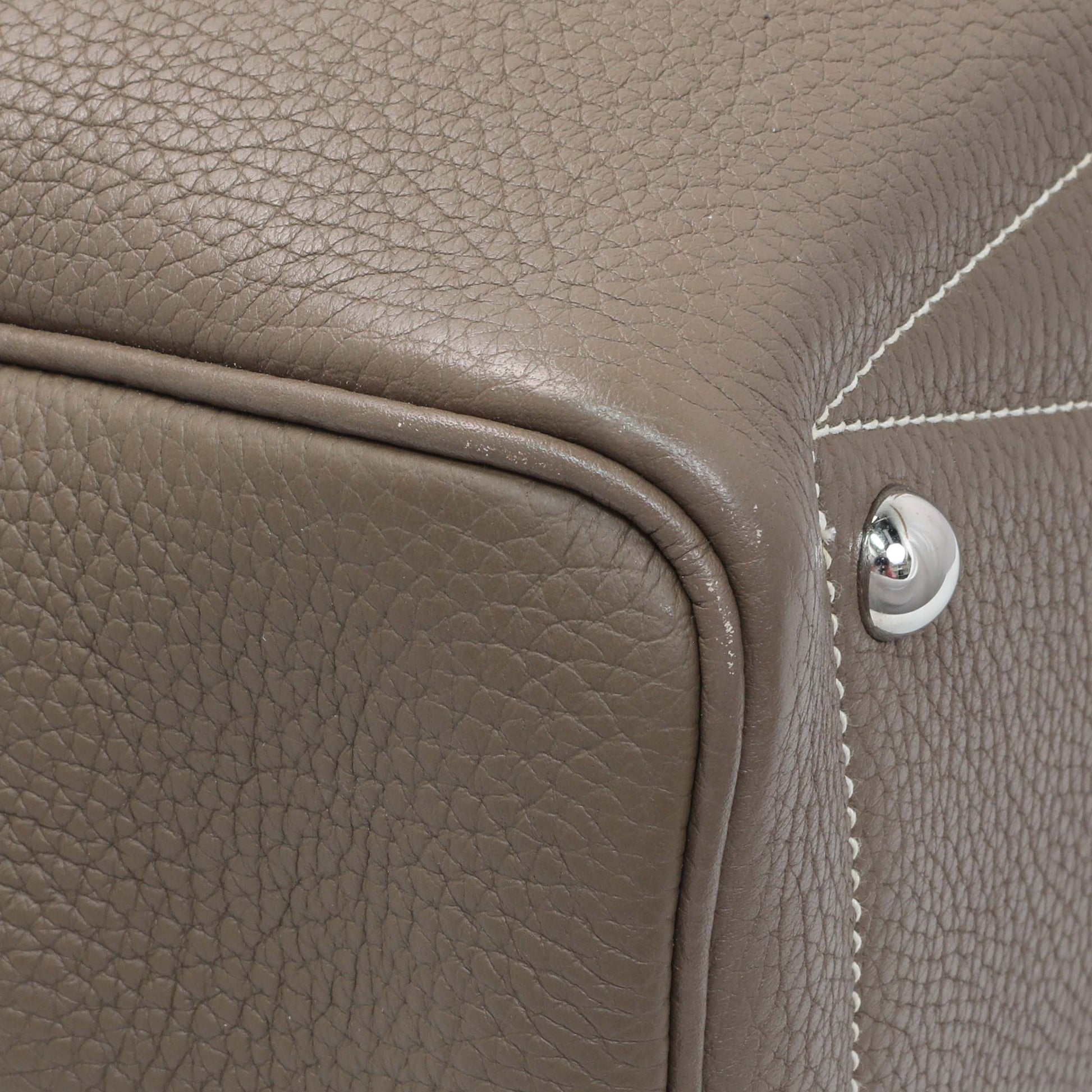 Exclusive Hermes Etoupe Taurillon Clemence Victoria II 35 — Lifestyle View