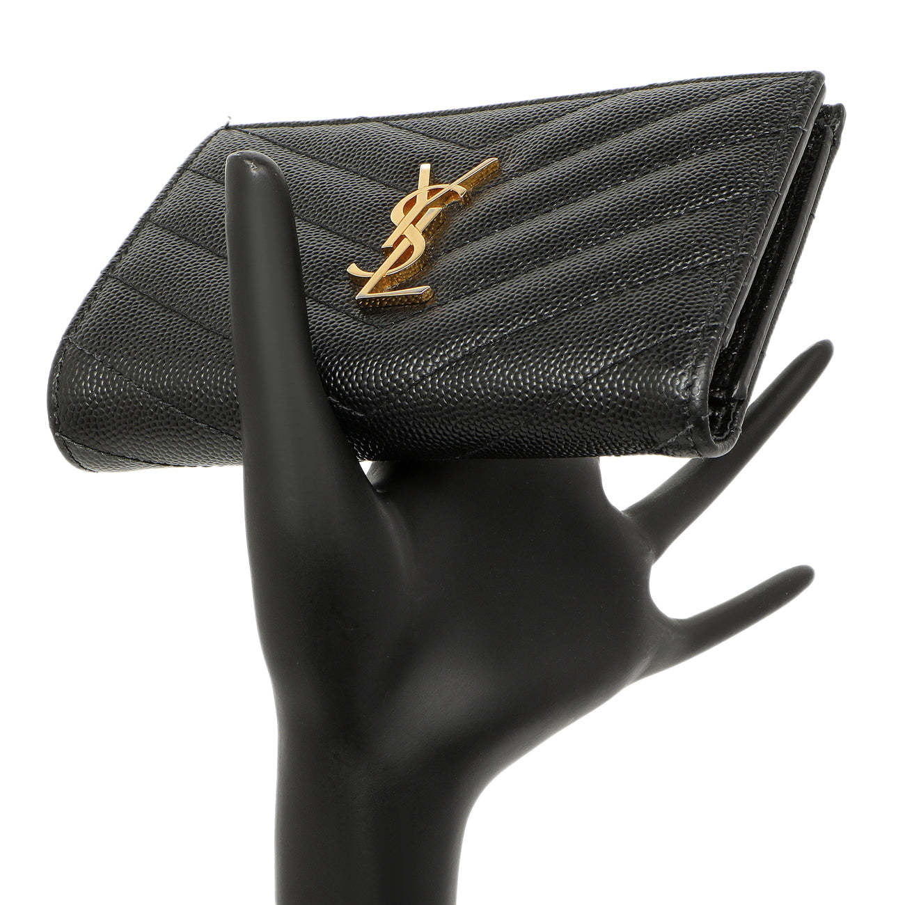 Exclusive Saint Laurent Black Grain De Poudre Matelasse Chevron Monogram Zipped Two-Part Wallet — Alternate View 8