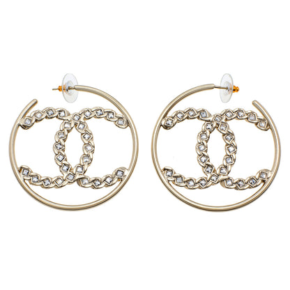 Exclusive Chanel CC Crystal Hoop Earrings — Front View