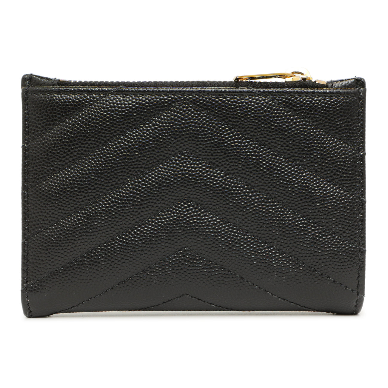 Exclusive Saint Laurent Black Grain De Poudre Matelasse Chevron Monogram Zipped Two-Part Wallet — Side View