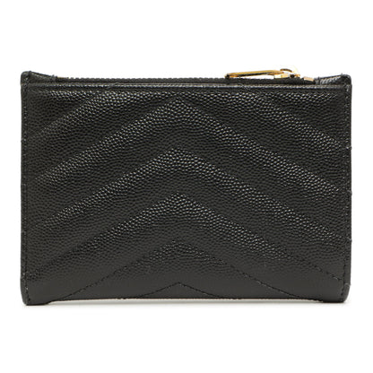 Exclusive Saint Laurent Black Grain De Poudre Matelasse Chevron Monogram Zipped Two-Part Wallet — Side View