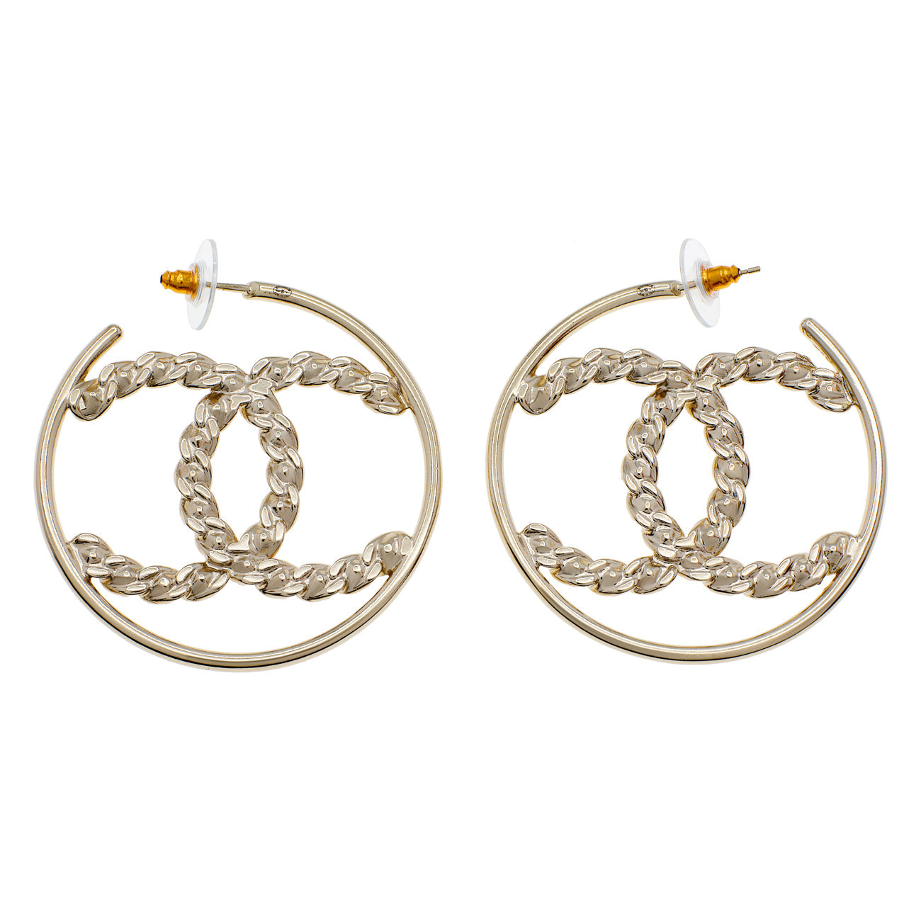 Exclusive Chanel CC Crystal Hoop Earrings — Side View