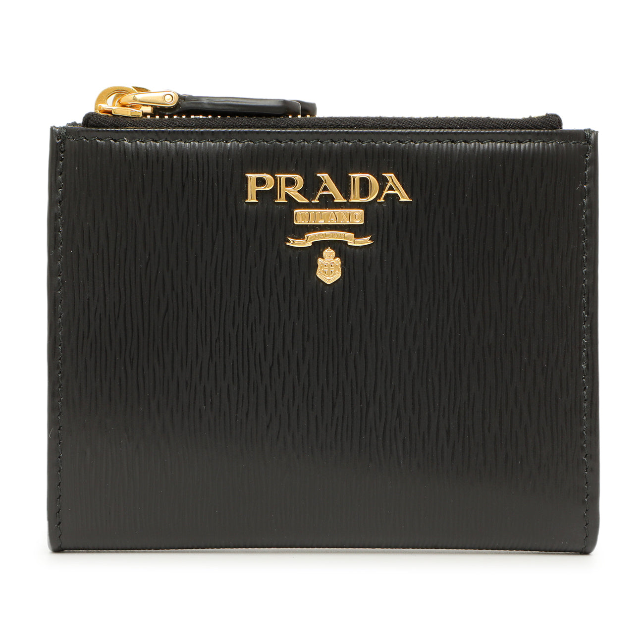 Exclusive Prada Black Vitello Move Double Zip Wallet — Front View