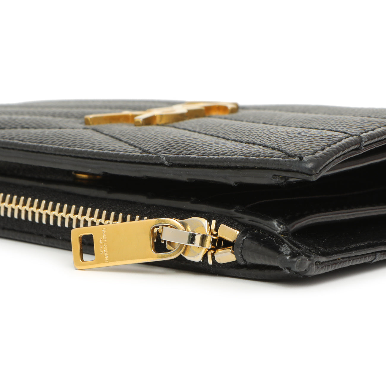 Exclusive Saint Laurent Black Grain De Poudre Matelasse Chevron Monogram Zipped Two-Part Wallet — Alternate View 7