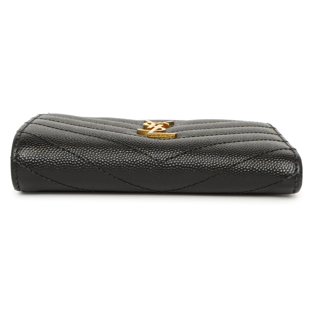 Exclusive Saint Laurent Black Grain De Poudre Matelasse Chevron Monogram Zipped Two-Part Wallet — Back View
