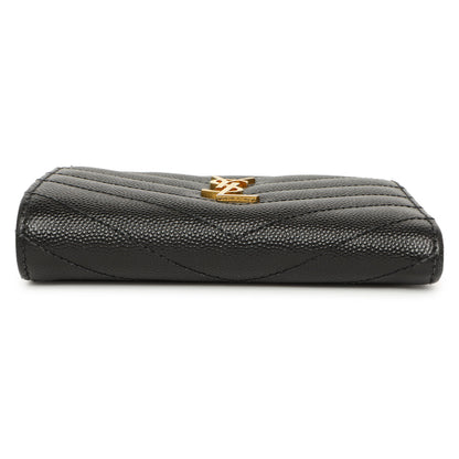 Exclusive Saint Laurent Black Grain De Poudre Matelasse Chevron Monogram Zipped Two-Part Wallet — Back View