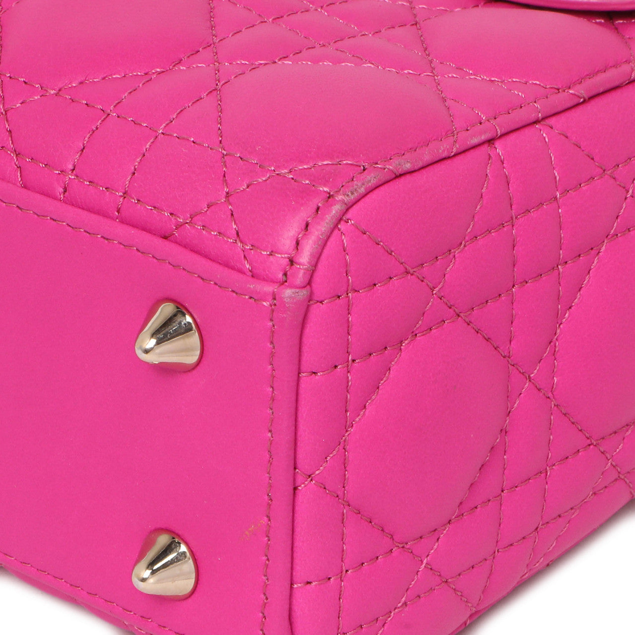 Exclusive Christian Dior Magenta Lambskin Cannage Small My ABCDior Lady Dior — Detail View