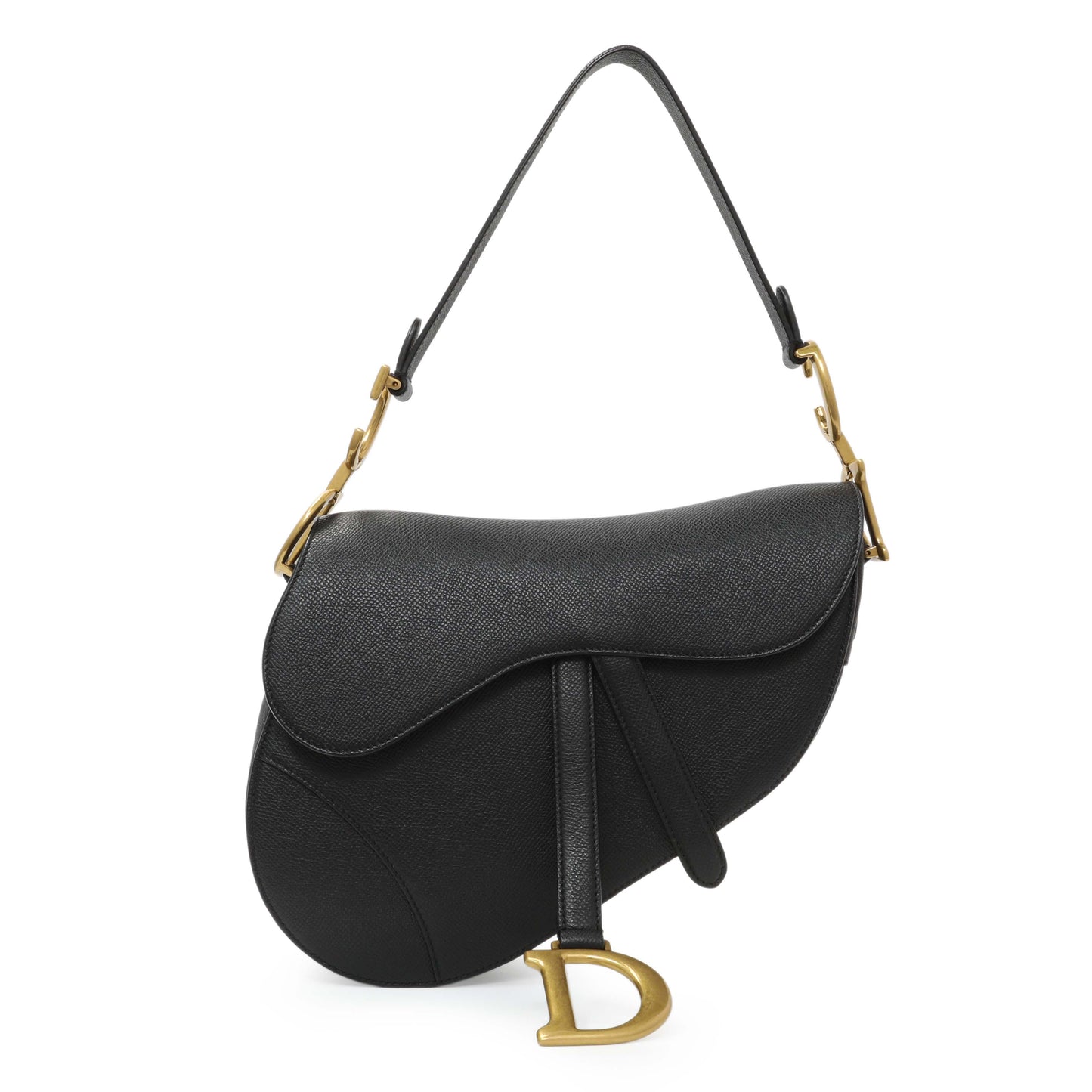 Exclusive Christian Dior Black Grained Calfskin Saddle Bag — Front View