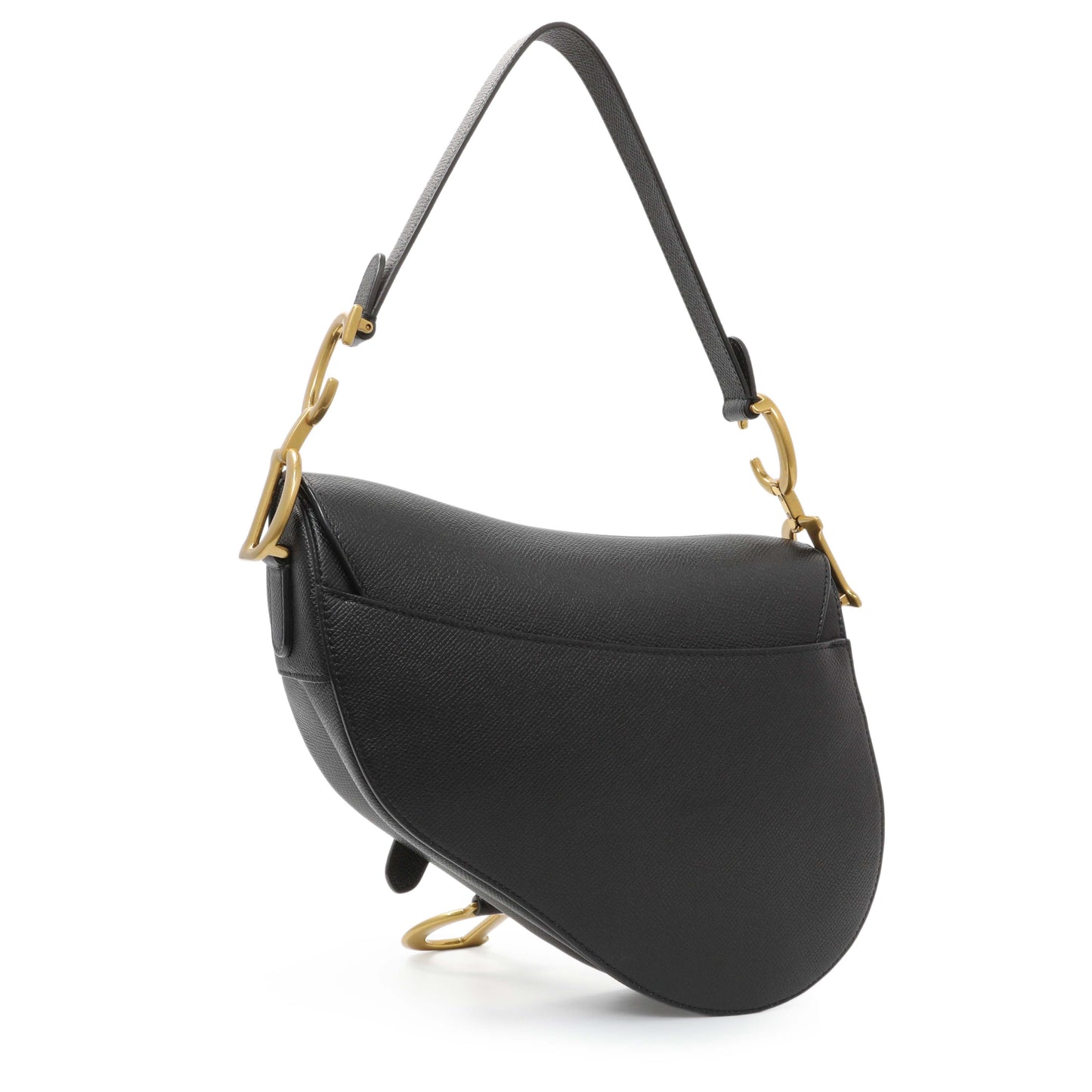 Exclusive Christian Dior Black Grained Calfskin Saddle Bag — Side View