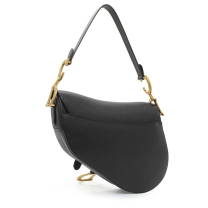 Exclusive Christian Dior Black Grained Calfskin Saddle Bag — Side View