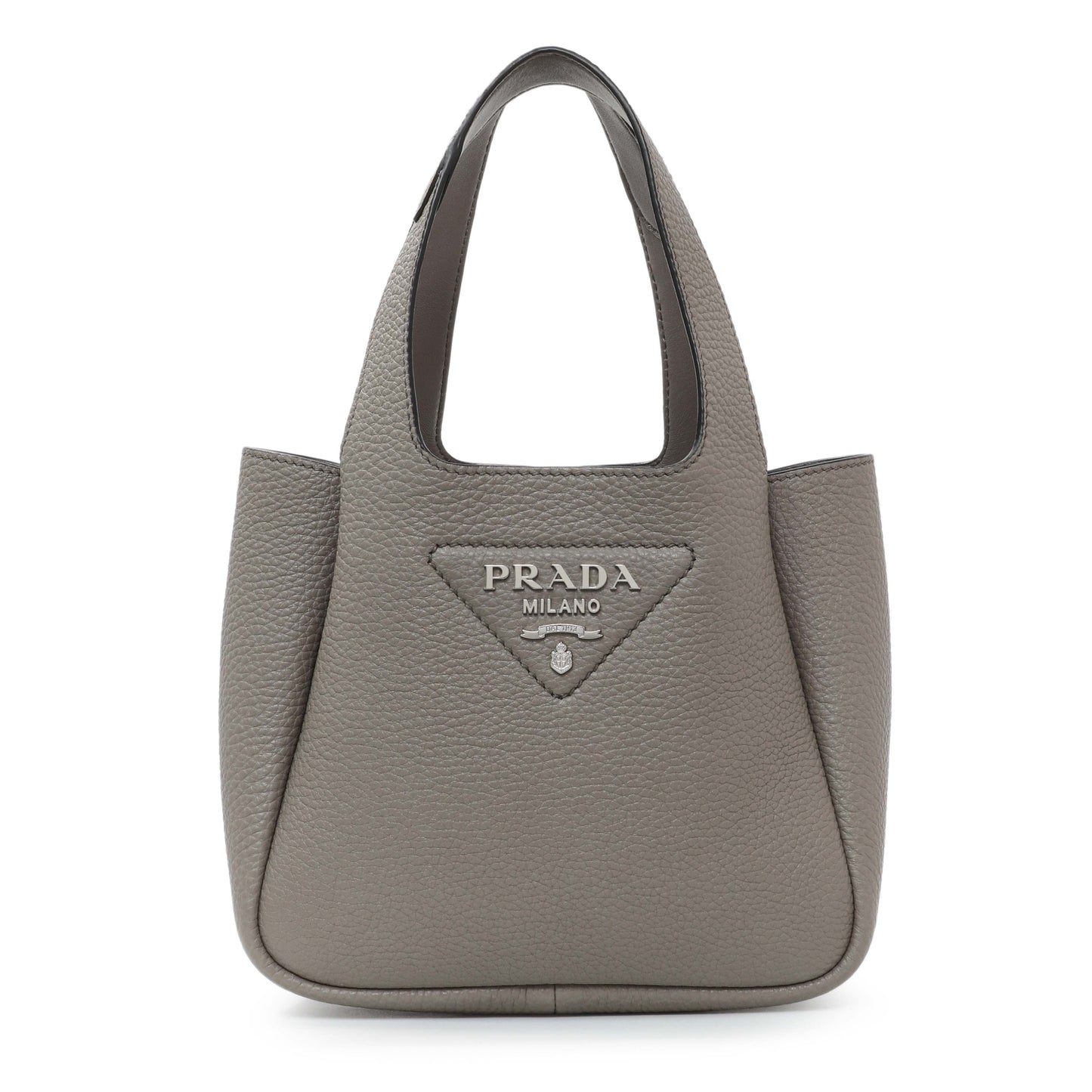 Exclusive Prada Grey Vitello Daino Soft Mini Dynamique Tote — Front View