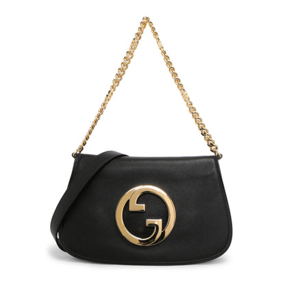 Exclusive Gucci Black Roxy Calfskin Blondie Chain Shoulder Bag — Front View