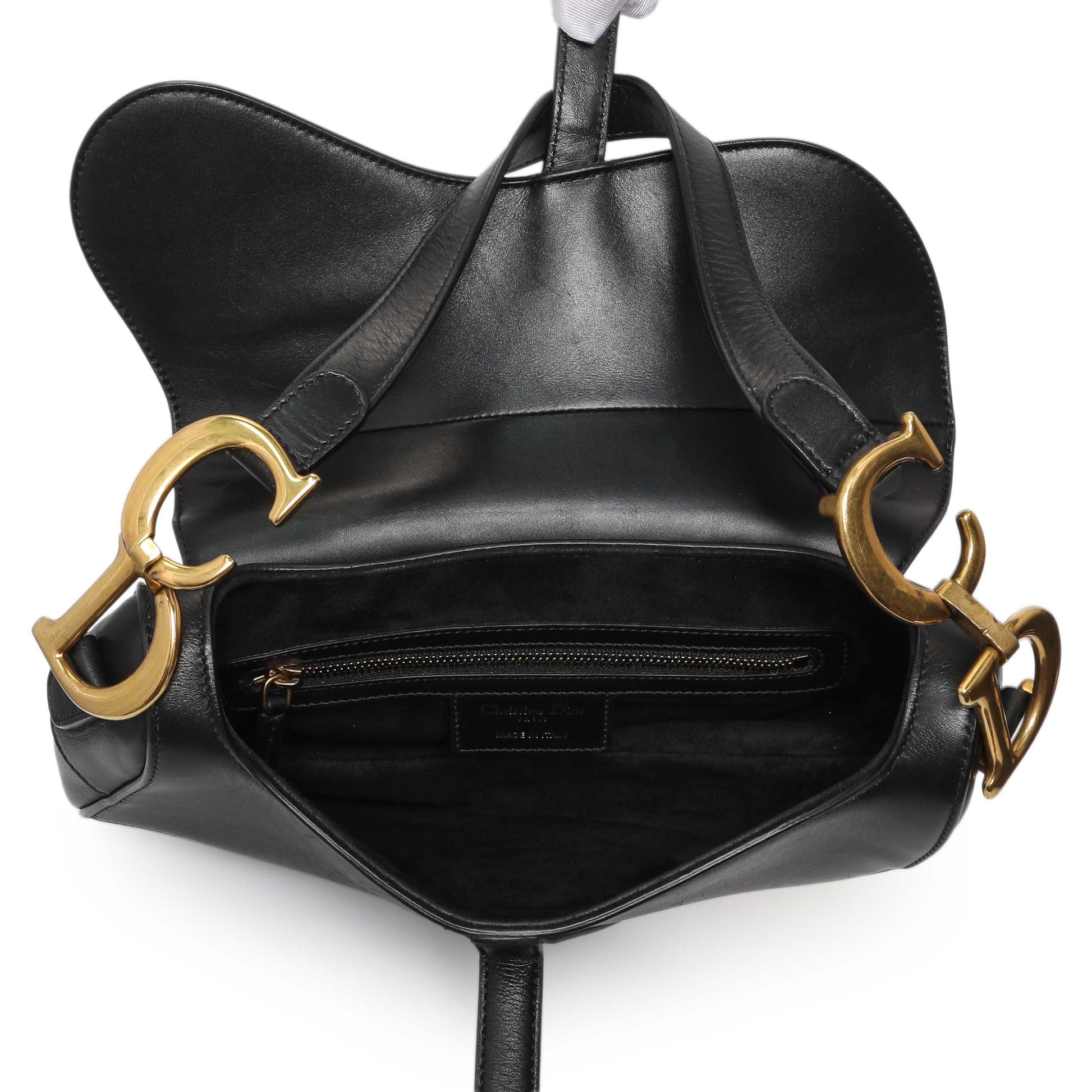 Exclusive Christian Dior Black Smooth Calfskin Saddle Bag — Top View