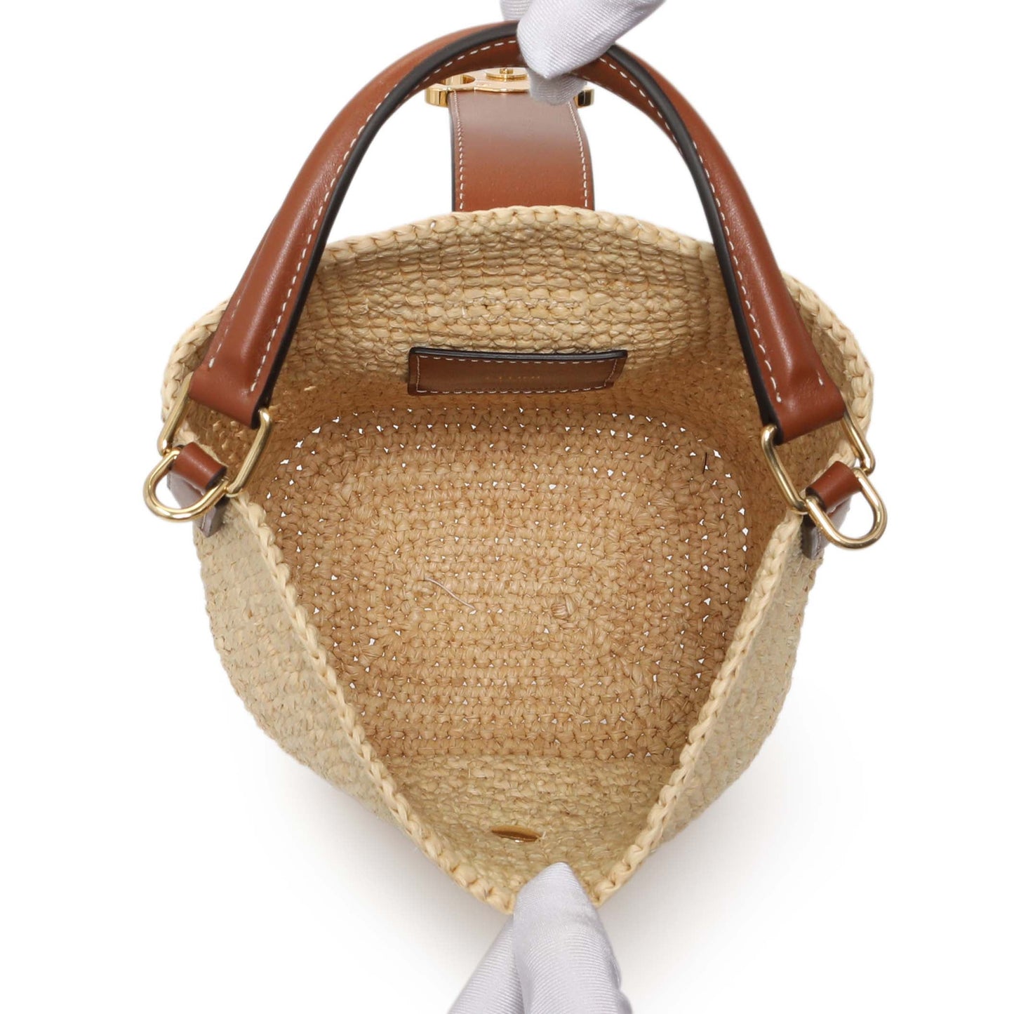 Exclusive Celine Raffia Triomphe Small Louise Bucket Bag — Top View