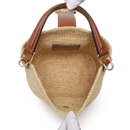 Exclusive Celine Raffia Triomphe Small Louise Bucket Bag — Top View