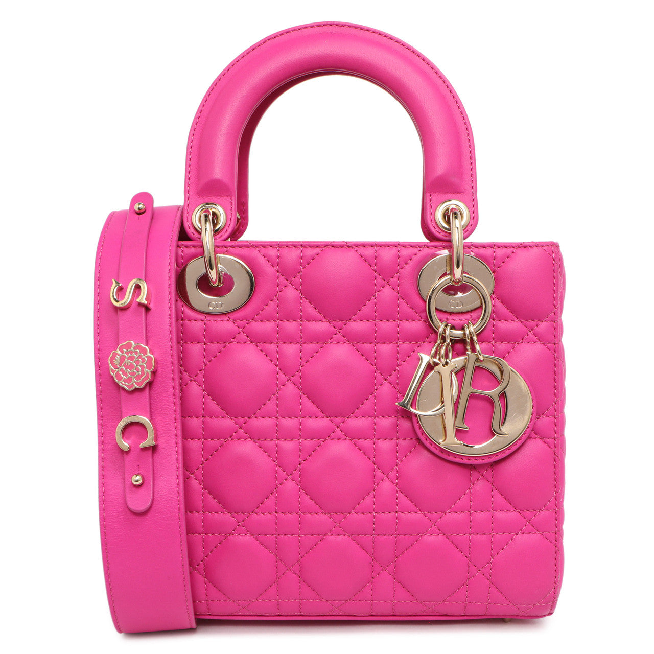 Exclusive Christian Dior Magenta Lambskin Cannage Small My ABCDior Lady Dior — Front View