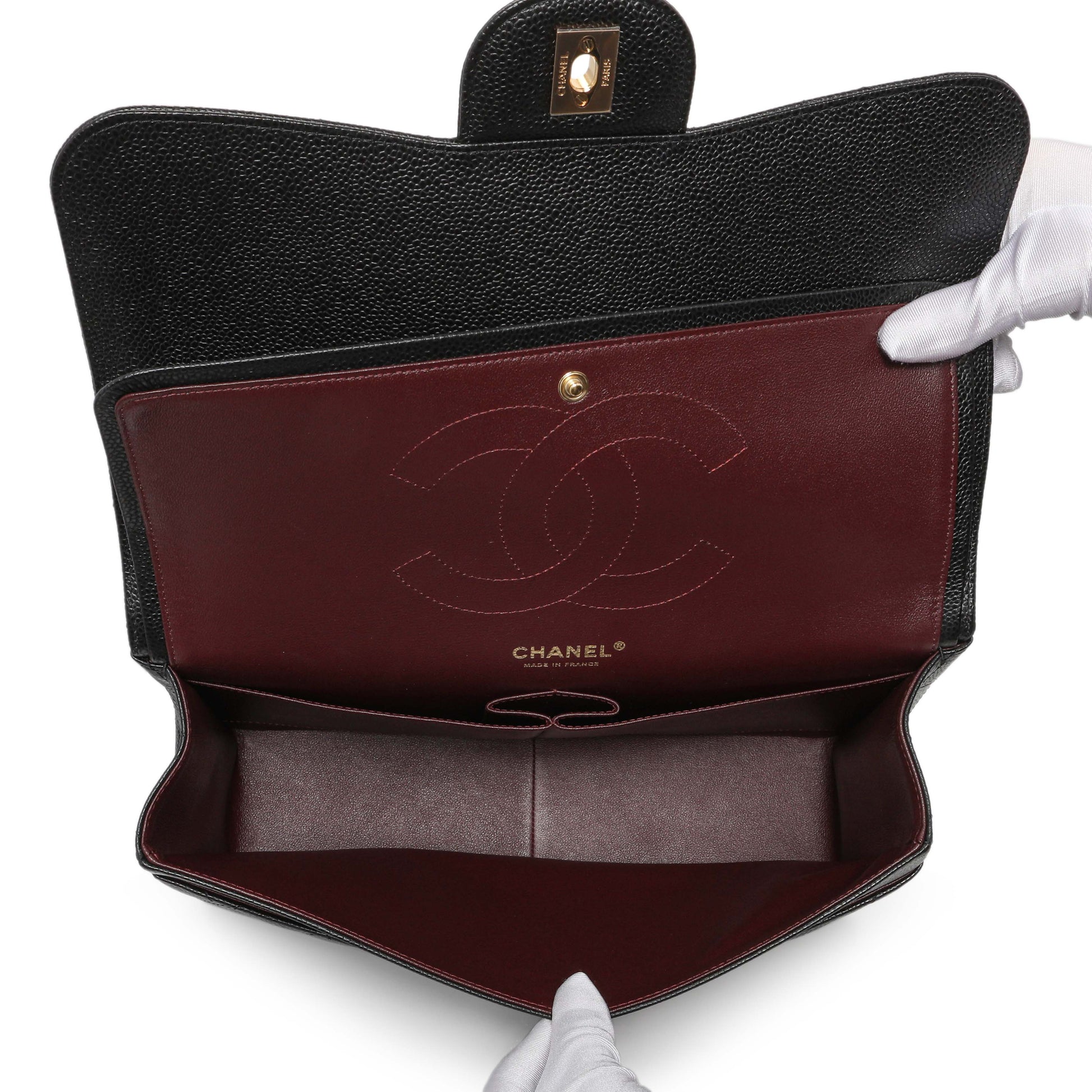 Exclusive Chanel Black Quilted Caviar Jumbo Double Flap — Top View