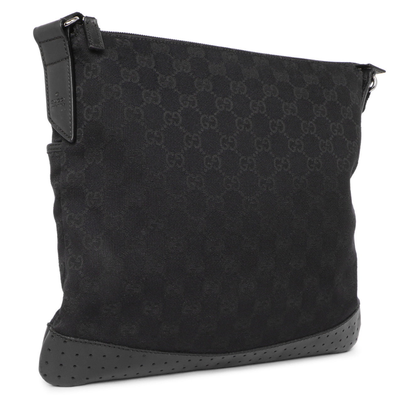 Exclusive Gucci Black Monogram Perforated Flat Messenger — Back View