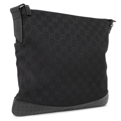 Exclusive Gucci Black Monogram Perforated Flat Messenger — Back View