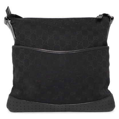 Exclusive Gucci Black Monogram Perforated Flat Messenger — Side View